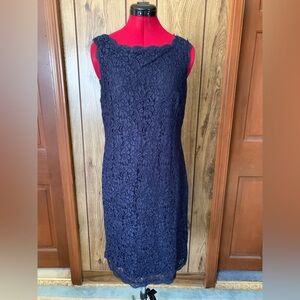 Adriana Papell Navy Lace Sleeveless Sheath Dress - size 14